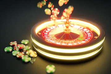 A glowing roulette wheel with cascading chips, symbolizing the engaging live and instant-win games available on 456DB.